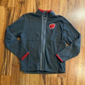 Wisconsin lightweight zip up jacket, Men’s Gray with Red Accents sweatshirt